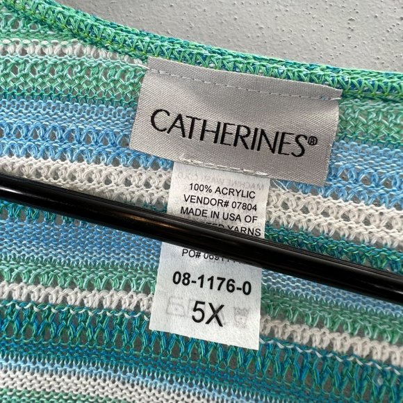 Catherines Cardigan Sweater Plus Size 5X Teal Aqua Stripe Lightweight Long NWOT - Picture 6 of 6